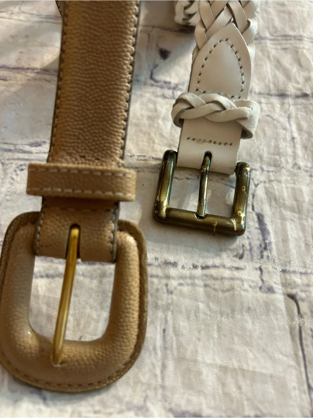 WOODWARD TOP GRAIN LEATHER PEBBLE GRAIN TAN & WHITE LEATHER BRAIDED BELTS